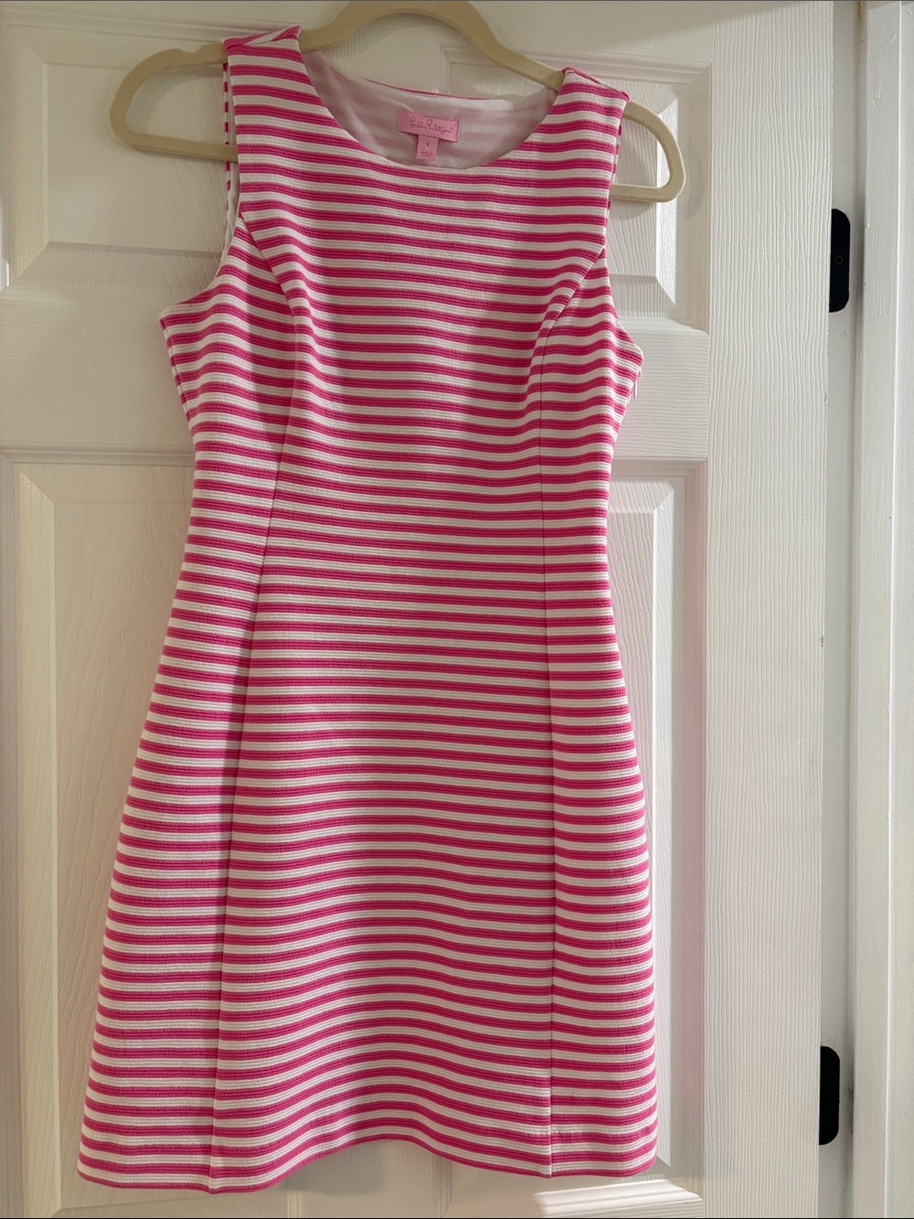 Lilly Pulitzer Pink and White Striped Sleeveless Dress with back cutout